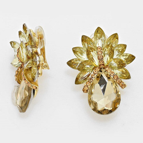 Large Topaz Pineapple Design Clip On Earrings ( 1404 LCT )