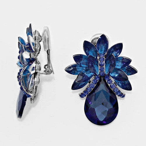 Large Navy Blue Pineapple Design Clip On Earrings ( 1404 NV )