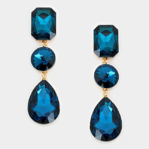 GOLD EARRINGS BLUE STONES CLIP ON ( 1412 GBL C )