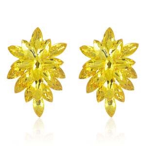 2.25" YELLOW Stone Pointy Clip On Earrings with Gold Accents ( 1617 LWY )