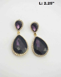 Purple and Clear Double Teardrop Stone Earrings