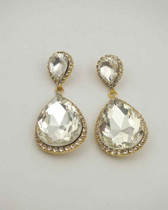 Gold Clear Double Teardrop Stone Earrings