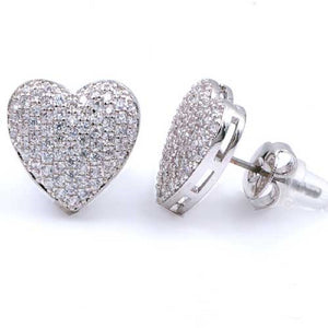 SILVER HEART EARRINGS CLEAR CZ CUBIC ZIRCONIA STONES ( 2171 SV )