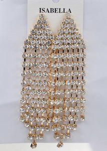 GOLD DANGLING EARRINGS CLEAR STONES ( 221303 G )