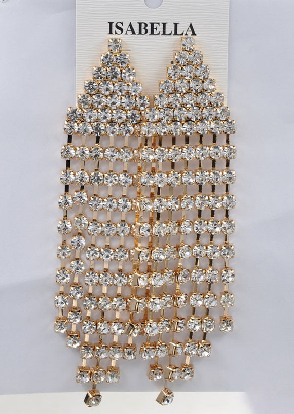 GOLD DANGLING EARRINGS CLEAR STONES ( 221303 G )