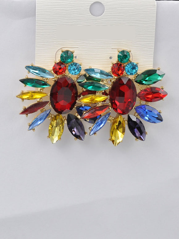 GOLD EARRINGS MULTI COLOR STONES ( 223508 NT )