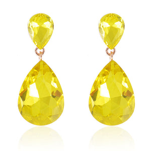 1.25" GOLD YELLOW TEARDROP STONE EARRINGS ( 2337 YLW )