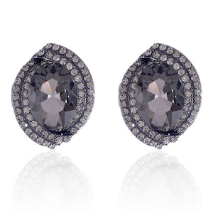 HEMATITE CLIP ON EARRINGS BLACK DIAMOND STONES ( 2474 BD )