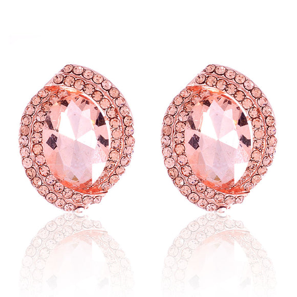 ROSE GOLD CLIP ON EARRINGS PEACH STONES ( 2474 RGPCH )