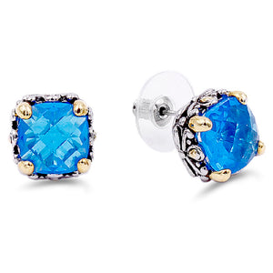 AQUA Cushion Cut Four Prong STUD EARRINGS ( 3032 AQ )