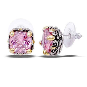 PINK Cushion Cut Four Prong STUD EARRINGS ( 3032 PK )