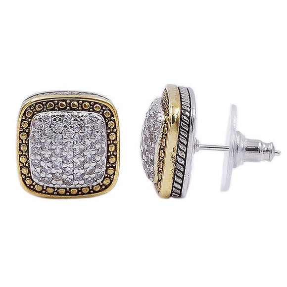 SILVER GOLD EARRINGS CLEAR CZ CUBIC ZIRCONIA STONES ( 4108 2T ) - Ohmyjewelry.com