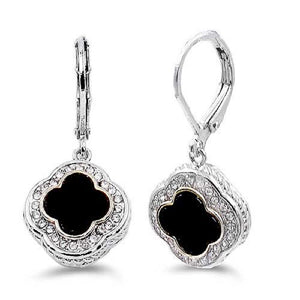 SILVER DANGLING EARRINGS BLACK CLEAR CZ CUBIC ZIRCONIA STONES ( 4804 BK )