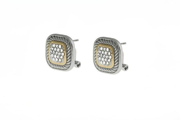 SILVER GOLD EARRINGS CLEAR STONES ( 6208 ) - Ohmyjewelry.com