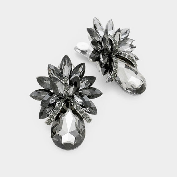 Large Black Diamond Pineapple Design Clip On Earrings ( 1404BD )