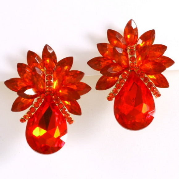 Large RED Pineapple Design Clip On Earrings with Gold Accents( 1404 )