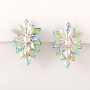 2.25" AB Stone Pointy Clip On Earrings with Silver Accents ( 1617 )
