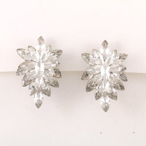 2.25" Clear Stone Pointy Clip On Earrings with Silver Accents ( 1617 )