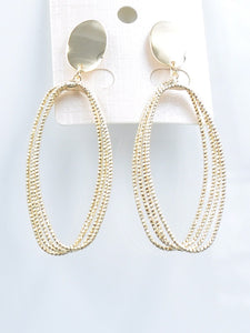3.75" Gold Textured Oval Fashion Dangle Earrings ( 183505 )