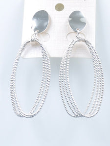 3.75" Silver Textured Oval Fashion Dangle Earrings ( 183505 )