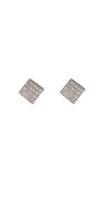 SILVER SQUARE EARRINGS CLEAR CZ CUBIC ZIRCONIA STONES