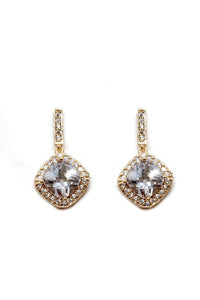 1" LONG GOLD CLEAR HALO CUBIC ZIRCONIA DANGLE EARRINGS ( 10369 CLGD )
