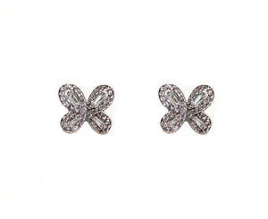 SILVER BUTTERFLY EARRINGS CLEAR CZ CUBIC ZIRCONIA STONES ( 10807 CLRD )