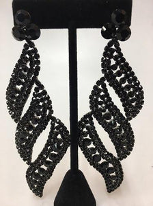 Large Black Stone Swirl Design Chandelier Earrings ( 0592 JTBK PIERCE ) - Ohmyjewelry.com