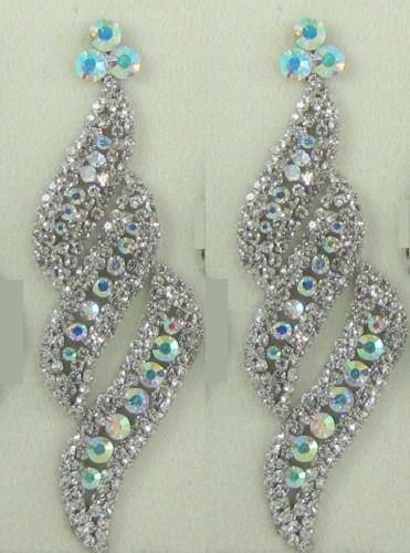 Large Silver with AB Stones Swirl Design Clip On Chandelier Earrings ( 0592 ) - Ohmyjewelry.com