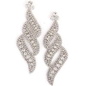 Large Silver and Clear Stone Swirl Design Pierced Chandelier Earrings ( 0592 ) - Ohmyjewelry.com