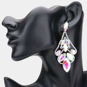 3.5" SILVER AB MARQUISE STONE CHANDELIER EARRINGS