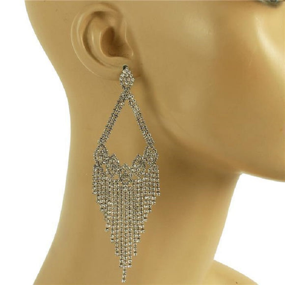 SILVER EARRINGS FRINGE CLEAR STONES