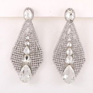 4.5" Silver Clear Rhinestone Statement Chandelier Evening Earrings ( 2192 SCL PIERCE ) - Ohmyjewelry.com
