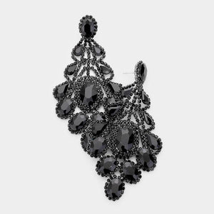 4.25" JET Black Rhinestone Oversized Chandelier Evening Earrings ( 3021 BKJET PIERCE ) - Ohmyjewelry.com
