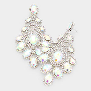 4.25" Silver with AB Rhinestone Oversized Chandelier Evening Earrings ( 3021 SAB PIERCE ) - Ohmyjewelry.com