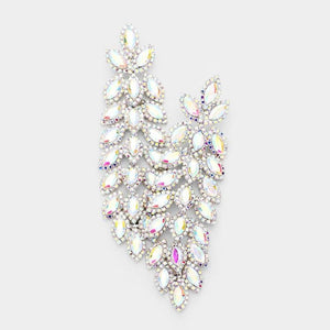 4.25" Silver AB Marquise Rhinestone Chandelier Evening Earrings ( 3048 PIERCE ) - Ohmyjewelry.com
