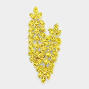 4.25" Gold Yellow Marquise Rhinestone Chandelier Evening CLIP ON Earrings ( 3048 YW CLIP ) - Ohmyjewelry.com