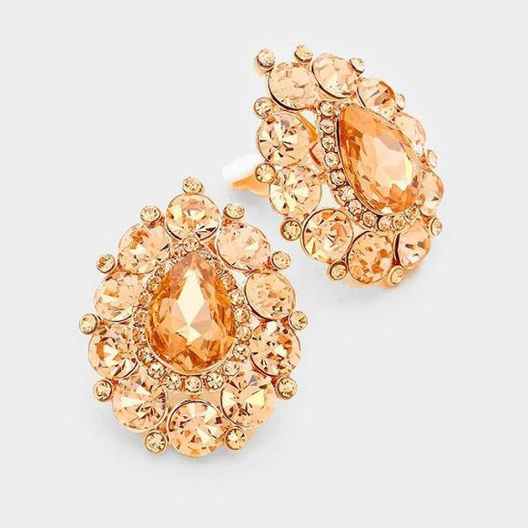 Peach Stones Teardrop Clip On Earrings ( 4501 PCH ) - Ohmyjewelry.com