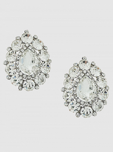 Silver Clear Stones Teardrop Clip On Earrings ( 4501 SCL ) - Ohmyjewelry.com