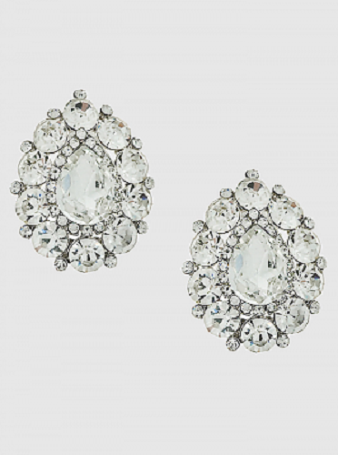 Silver Clear Stones Teardrop Clip On Earrings ( 4501 SCL ) - Ohmyjewelry.com