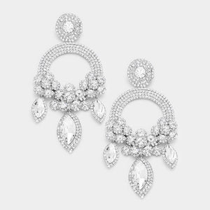 5 1/4" Long Large Silver Clear Open Round Chandelier Rhinestone Clip On Earrings ( 5319 SCL CLIP ) - Ohmyjewelry.com