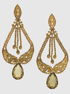 Large Topaz Brown Teardrop PIERCE Chandelier Earrings ( 7190 TOP PIERCE )