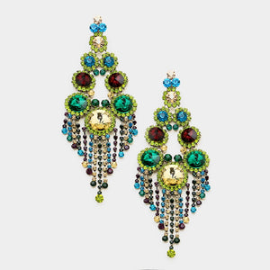 Multi Color Large Round Stones and Fringe Chandelier Earrings ( 7592 MT PIERCE )