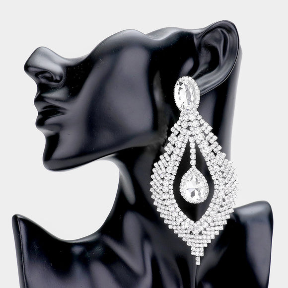 Dangling Clear Earrings With Clear Rhinestones ( 7842 SCL )