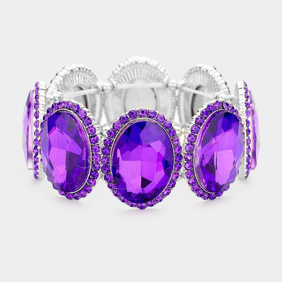 SILVER PURPLE Oval Formal Stretch Bracelet ( 0083 ) - Ohmyjewelry.com
