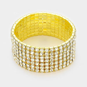 7 Line GOLD Clear Rhinestone Formal Stretch Bracelet ( 1059 ) - Ohmyjewelry.com