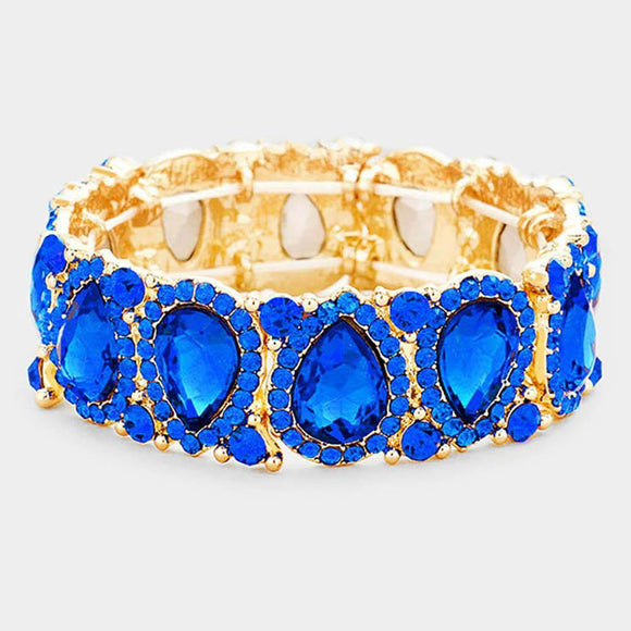 ROYAL BLUE Teardrop Rhinestone Stretch Bracelet IN GOLD SETTING ( 1094 ) - Ohmyjewelry.com