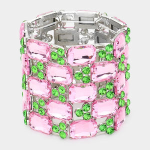 LARGE SILVER PINK GREEN STRETCH BRACELET