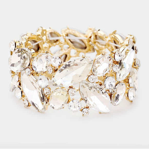 GOLD STRETCH BRACELET WITH CLEAR STONES ( 1129 GCL )