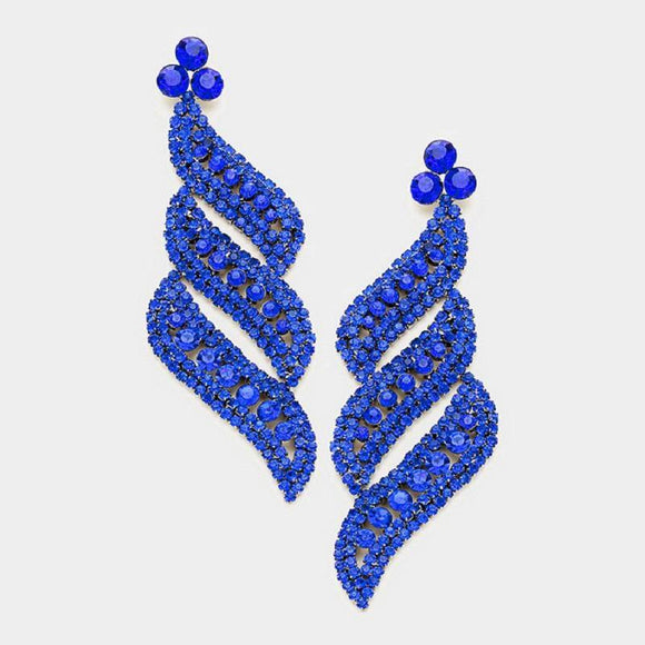 HEMATITE AND BLUE Stone Swirl Design PIERCE Chandelier Earrings ( 0592 ) - Ohmyjewelry.com